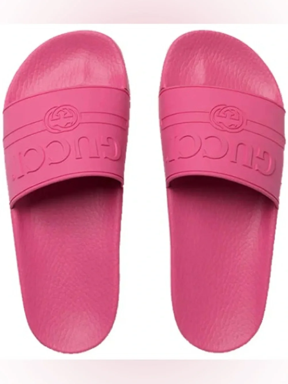 Gucci Hot Pink Rubber Logo Slide Sandals EU 35